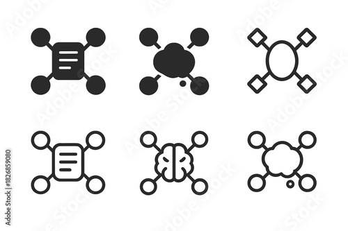 Creative Logo Variations. Learning goals reflection sheet. Icon set. Set Logo of reflection sheet: mind map with goal nodes. harmonious logo variations of the