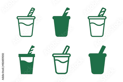 Eco-Friendly Logo Set. Plastic Alternatives. Icon set. Set Logo of Plastic Alternatives: paper straw and eco cup. harmonious logo variations of the same