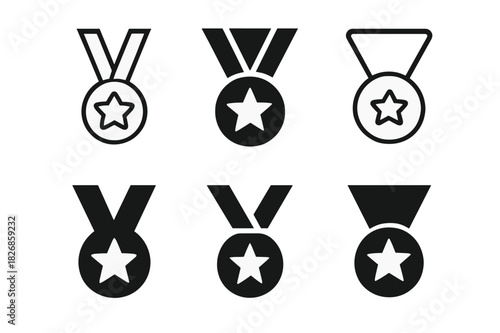Top Performer Icons. Top performer award. Icon set. Set Logo of top performer award: medal with ribbon. harmonious logo variations of the same emblematic