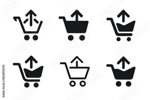 E-commerce Logo Variations. Online shopping cart UI. Icon set. Set Logo of e-commerce: cart icon with arrows. harmonious logo variations of the same emblematic