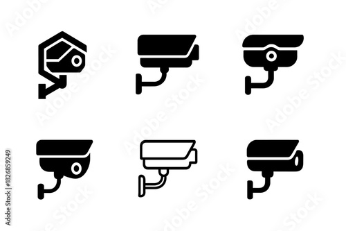 Diverse Security Camera Logos. Security camera. Icon set. Set Logo of security camera: mounted surveillance arm. harmonious logo variations of the same