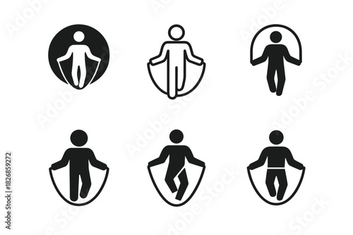 Jump Rope Logos. jump rope. Icon set. Set Logo of jump rope: training partner. harmonious logo variations of the same emblematic concept, each with different