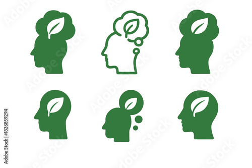 Eco-Friendly Icon Set. Eco-friendly mindset. Icon set. Set Logo of eco-friendly mindset: sustainable thought bubble. harmonious logo variations of the same