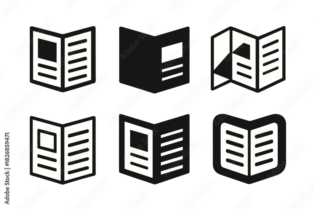 Obraz premium News Logo Variations. Reading the news. Icon set. Set Logo of Reading the news: open newspaper with headlines and columns. harmonious logo variations of the