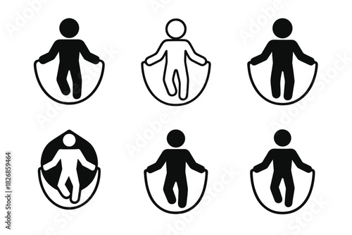 Jump Rope Logos. jump rope. Icon set. Set Logo of jump rope: training partner. harmonious logo variations of the same emblematic concept, each with different