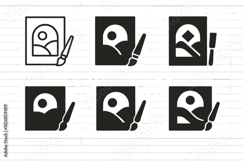Diverse Mural Icons. Outdoor mural. Icon set. Set Logo of outdoor mural: wall art painting scene. harmonious logo variations of the same emblematic concept,