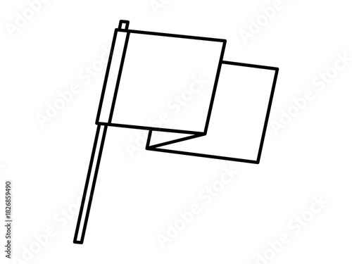 Hand drawn cute outline illustration of white flag on pole. Flat vector surrender sign banner sticker line art doodle. Defeat message icon. Capitulation or give up signal. Isolated.