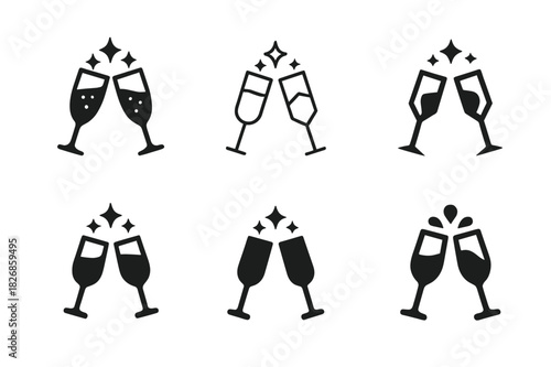 Festive Cocktail Icons. Holiday cocktail ideas for Christmas and New Year. Icon set. Set Logo of holiday cocktail ideas for Christmas and New Year: champagne