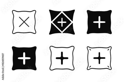 Pillow Icon Set. Pillows and cushions. Icon set. Set Logo of pillows and cushions: cushion pattern. harmonious logo variations of the same emblematic concept,