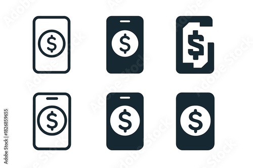 Financial Services Icons. Access to Financial Services. Icon set. Set Logo of Access to Financial Services: Mobile Banking App. harmonious logo variations of