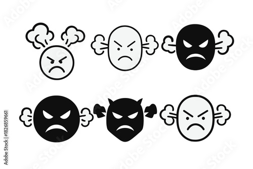 Steaming Ears Icons. steam coming from ears. Icon set. Set Logo of steam coming from ears: comic anger symbol. harmonious logo variations of the same