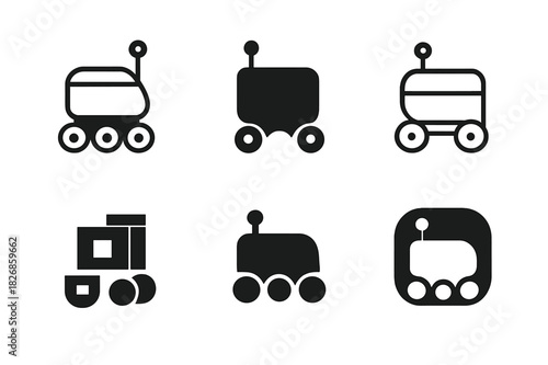 Autonomous Robot Logos. Autonomous robots in daily life. Icon set. Set Logo of autonomous robots in daily life: delivery robot. harmonious logo variations of