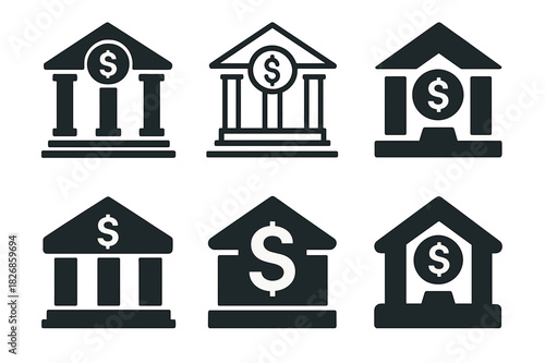 Corporate Tax Logos. Corporate tax policies. Icon set. Set Logo of corporate tax policies: government building with currency symbol. harmonious logo variations