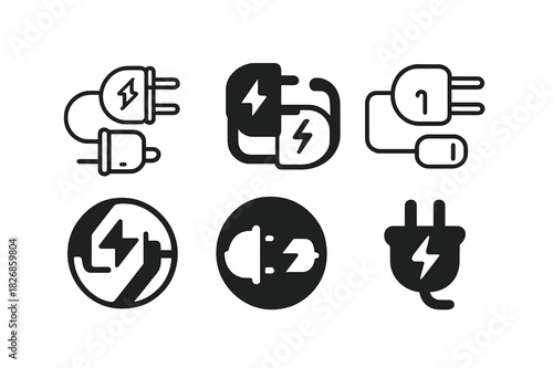 Electricity Logo Variations. Electricity. Icon set. Set Logo of electricity: power plug and socket. harmonious logo variations of the same emblematic concept,