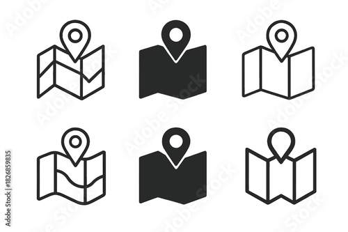 Travel Logo Variations. traveling. Icon set. Set Logo of traveling: map with location pin. harmonious logo variations of the same emblematic concept, each with
