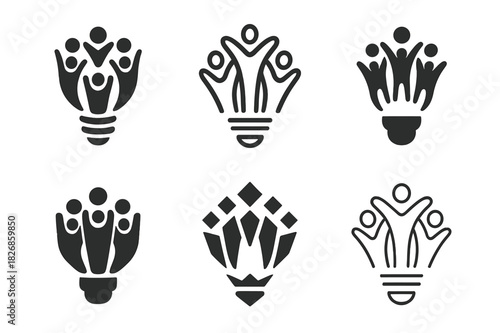 Youth Leadership Logos. Youth activism and leadership. Icon set. Set Logo of Youth activism and leadership: group of youth forming a lightbulb shape.
