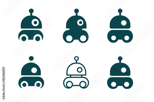 Home Robotics Logos. home robotics assistance. Icon set. Set Logo of home robotics assistance: compact assistant with wheels. harmonious logo variations of the