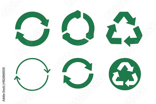 Circular Economy Icons. Circular economy and waste reduction initiatives. Icon set. Set Logo of circular economy: closed loop arrows. harmonious logo
