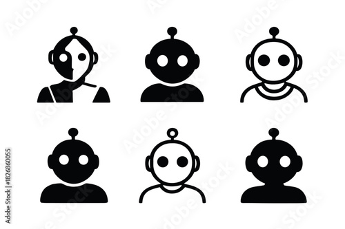 Autonomous Robot Logos. Autonomous robots in daily life. Icon set. Set Logo of autonomous robots in daily life: humanoid companion robot. harmonious logo