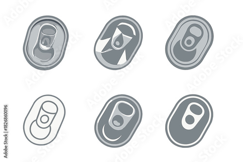 Soda Can Logos. soda can open. Icon set. Set Logo of soda can open: metallic lid reflection. harmonious logo variations of the same emblematic concept, each