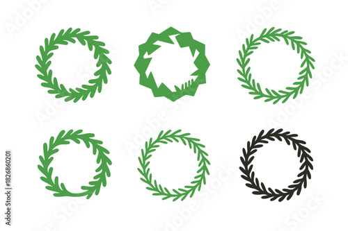 Festive Garlands Icons. festive garlands. Icon set. Set Logo of festive garlands: evergreen wreath. harmonious logo variations of the same emblematic concept,