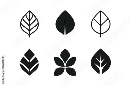 Nature-Inspired Logo Variations. Graphic design trends nature inspired design. Icon set. Set Logo of nature inspired design: leaf veins abstract motif.
