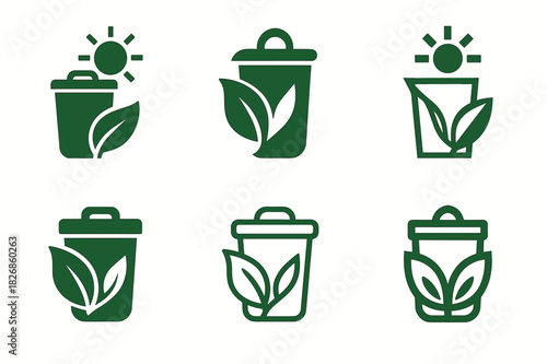 Waste-to-Energy Icons. renewable energy generation from waste. Icon set. Set Logo of renewable energy generation from waste: sustainable energy from organic
