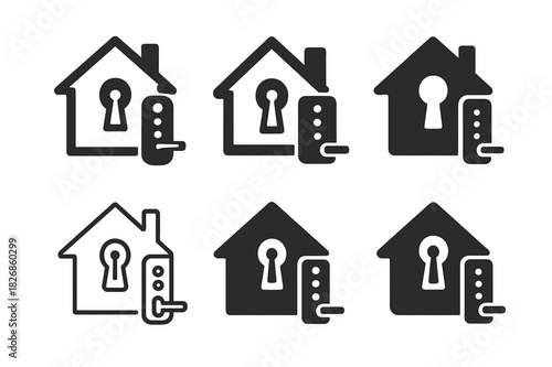 Smart Lock Logos. Home automation. Icon set. Set Logo of home automation: smart door lock. harmonious logo variations of the same emblematic concept, each with