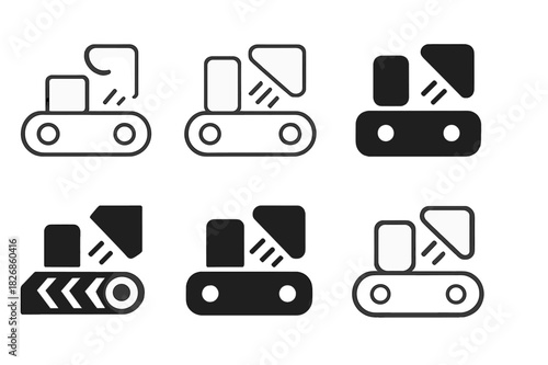 Conveyor Sensor Icons. conveyor system sensors. Icon set. Set Logo of conveyor system sensors: object detection beam. harmonious logo variations of the same