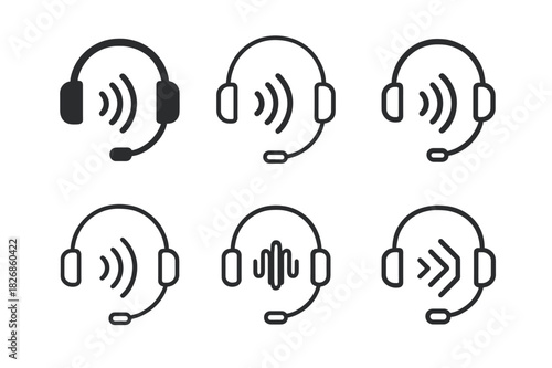 Diverse Conference Logos. Digital conferences. Icon set. Set Logo of online events: headset with speech waves. harmonious logo variations of the same