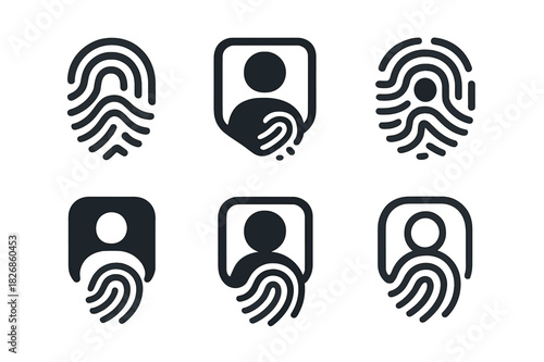 User Authentication Logos. User authentication flow. Icon set. Set Logo of user authentication flow: fingerprint unlocking digital profile. harmonious logo