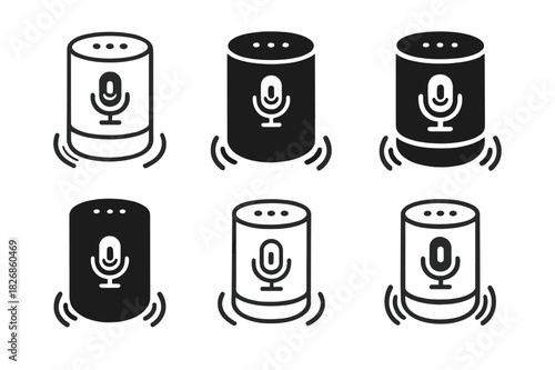 Voice Search Logos. Voice Search Optimization. Icon set. Set Logo of Voice Search Optimization: smart speaker. harmonious logo variations of the same