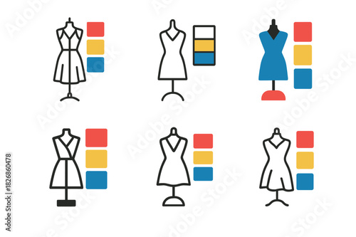 Fashion Collaboration Icons. Clothing collaborations between artists and designers. Icon set. Set Logo of clothing collaborations between artists and
