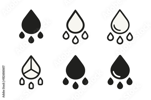 Rain Icon Variations. How rain is formed. Icon set. Set Logo of How rain is formed: falling raindrop. harmonious logo variations of the same emblematic