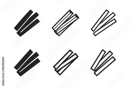 Art Techniques Icon Set. Fine art techniques and tools. Icon set. Set Logo of Fine art techniques and tools: charcoal sticks bundle. harmonious logo variations