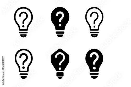 Quiz Logo Variations. Interactive quiz template. Icon set. Set Logo of quiz design: light bulb with question symbol. harmonious logo variations of the same