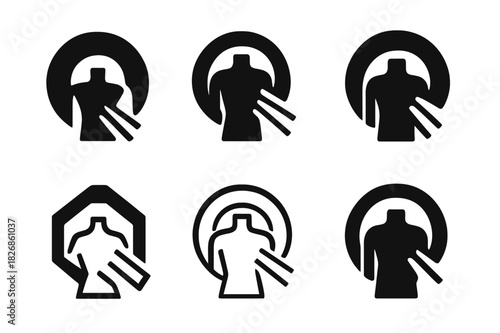 CT Scan Icon Set. ct scan. Icon set. Set Logo of ct scan: scan beam over torso. harmonious logo variations of the same emblematic concept, each with different