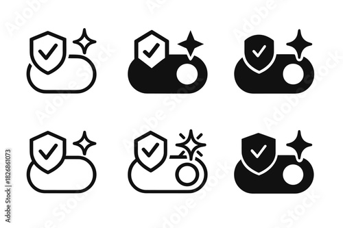Antivirus Logo Variations. Installing antivirus software. Icon set. Set Logo of Installing antivirus software: real-time protection toggle with