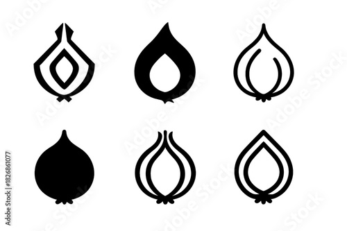 Onion Logo Variations. Onion. Icon set. Set Logo of onion: onion emblem for culinary use. harmonious logo variations of the same emblematic concept, each with