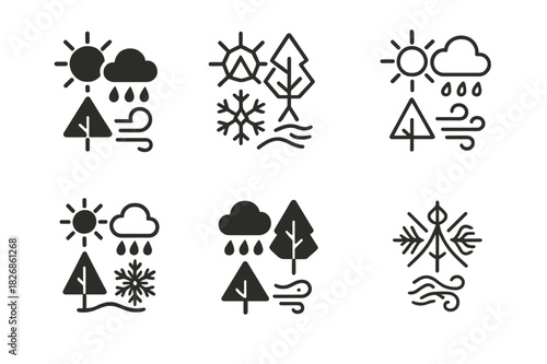 Seasonal Icon Set. seasonal weather changes in natural environments. Icon set. Set Logo of seasonal weather changes in natural environments: sun, rain, snow,