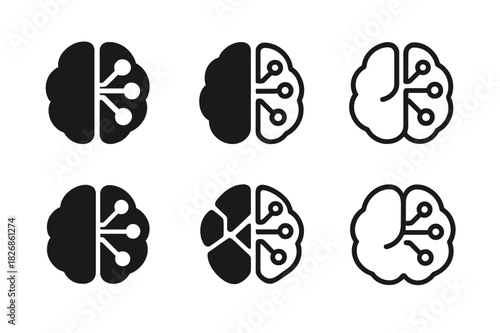 AI Assistant Logos. Personal AI assistants. Icon set. Set Logo of personal AI assistants: neural network brain. harmonious logo variations of the