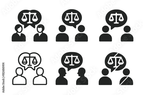 Mediation Logo Variations. Lawyers participating in alternative dispute resolution (mediation). Icon set. Set Logo of Lawyers participating in alternative