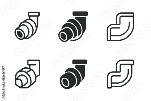 Pipe Insulation Logos. Pipe Insulation Materials. Icon set. Set Logo of energy efficiency: pipe with protective thermal layer. harmonious logo variations of
