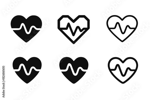 Emotive Heart Icons. emotional expression. Icon set. Set Logo of emotional expression: heart with varying emotion waves. harmonious logo variations of the same