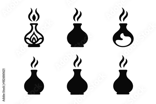 Aromatherapy Icon Set. Aromatherapy. Icon set. Set Logo of aromatherapy: relaxing mist icon. harmonious logo variations of the same emblematic concept, each