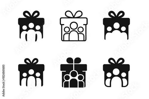 Memory Logo Variations. Creating memories with friends and family. Icon set. Set Logo of creating memories with friends and family: gift box. harmonious logo
