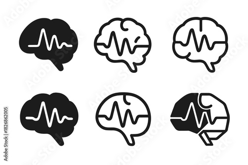 Emotional Brain Logos. The brain's role in anxiety and depression. Icon set. Set Logo of the brain's role in anxiety and depression: stylized cortex with