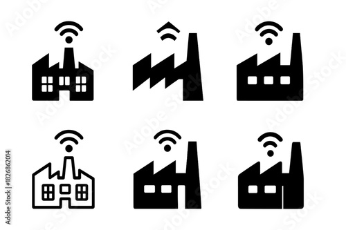 Autonomous Manufacturing Icons. Autonomous manufacturing. Icon set. Set Logo of autonomous manufacturing: smart factory building. harmonious logo variations of