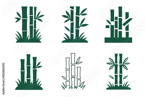 Bamboo Logo Variations. bamboo forests. Icon set. Set Logo of bamboo forests: dense bamboo stalks with ground cover. harmonious logo variations of the same