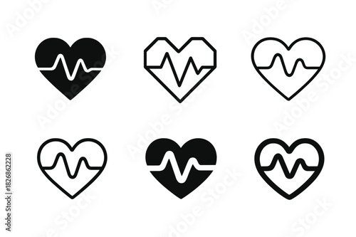 Emotive Heart Icons. emotional expression. Icon set. Set Logo of emotional expression: heart with varying emotion waves. harmonious logo variations of the same